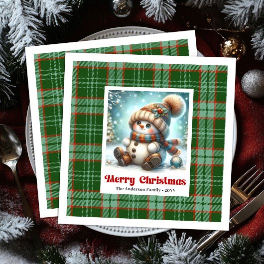 Süße Weihnachts-Schneemann-Servietten, editierbare Serviette