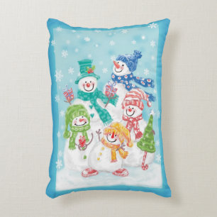 Süße Weihnachts-Schneemannfamilie im Schnee Dekokissen