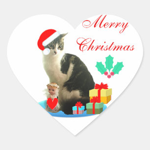 Süße Weihnachts-Tabby-Katze Herz-Aufkleber