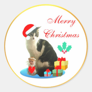 Süße Weihnachts-Tabby-Katze Runder Aufkleber
