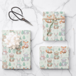 Süße Weihnachts-Tiere Nahtloses Muster Geschenkpapier Set