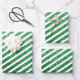 Süße Weihnachts-Zuckerrohr-Glitter grün gestreift Geschenkpapier Set