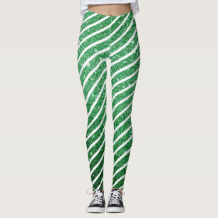 Süße Weihnachts-Zuckerrohr-Glitter grün gestreift Leggings