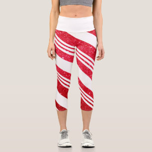 Süße Weihnachts-Zuckerstangen-Gestreift-Muster Capri Leggings