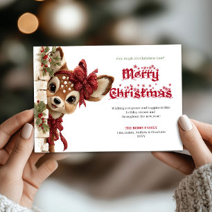 Süße Weihnachtsbaby-Rehkitz-Peeking-Waldkarte Feiertagskarte