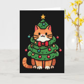 Süße Weihnachtsbaum-Ginger-Katze Mädchen Kinder Karte (Gelbe Blume)