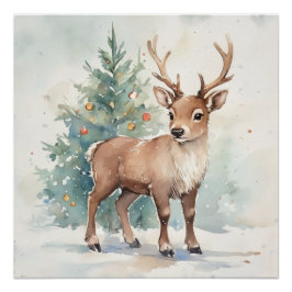Süße Weihnachtsbaum-Rentiere gemütliche Holiday-Wa Poster