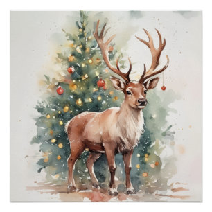 Süße Weihnachtsbaum-Rentiere gemütliche Holiday-Wa Poster