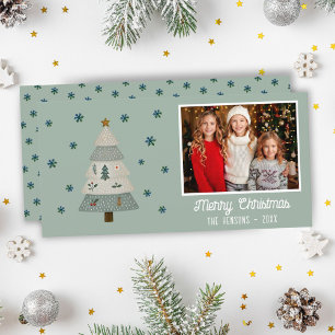 Süße Weihnachtsbaum-Schneeflocken Familienfoto Feiertagskarte