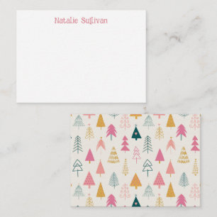 Süße Weihnachtsbäume Blush Pink Muster Name Mitteilungskarte