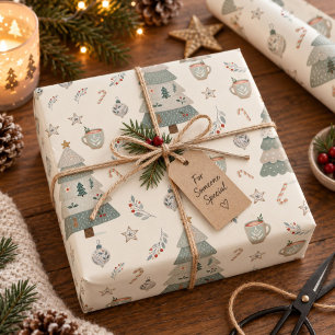 Süße Weihnachtsbäume Dunkelgrüne Feiertage Geschenkpapier