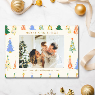 Süße Weihnachtsbäume Rot Grün Boho Zwei Foto Feiertagskarte
