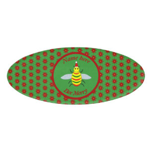 Süße Weihnachtsbiene und Weihnachtssterne Blumen i Namenschild