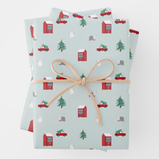 Süße Weihnachtsdorf-Muster Geschenkpapier Set (Beispiel)