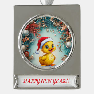 Süße Weihnachtsente Banner-Ornament Silber