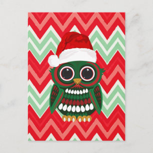 Süße Weihnachtseule Grün Weiß Rot Zickzack Feierta Postkarte