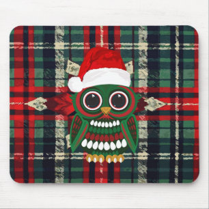 Süße Weihnachtseule Rot Grün Kariert Festlich Feie Mousepad