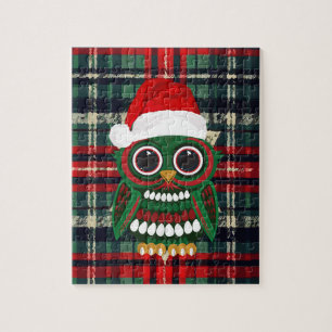 Süße Weihnachtseule Rot Grün Kariert Festlich Feie Puzzle