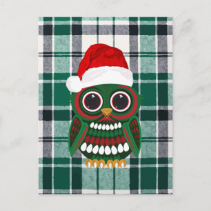 Süße Weihnachtseule Schwarz Grün Kariert Weihnacht Postkarte