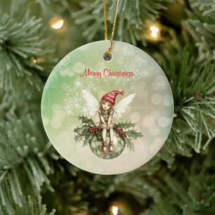 Süße Weihnachtsfee auf einem Weihnachtsanhänger Keramik Ornament