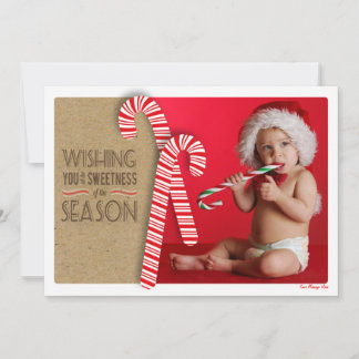 Süße Weihnachtsfotokarte mit niedlichen Candy Cane Feiertagskarte