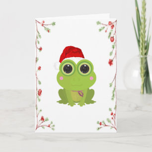 Süße Weihnachtsfrosch-Feiertagskarte mit Mistelzwe Feiertagskarte