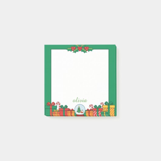 Süße Weihnachtsgeschenke & Stechpalme Post-it Klebezettel (Vorderseite)