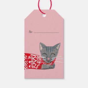 Süße Weihnachtsgraue Katze rosa Urlaub Geschenkanhänger