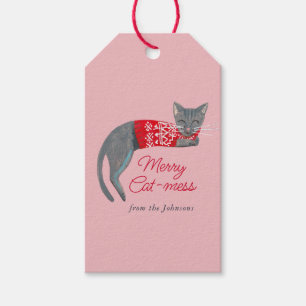 Süße Weihnachtsgraue Katze rosa Urlaub Geschenkanhänger