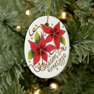Süße Weihnachtsgrüße mit Weihnachtssternen Keramikornament