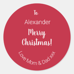 Süße Weihnachtsgrüße von Mama und Papa Geschenkanh Runder Aufkleber