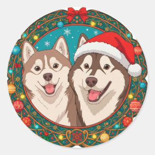 Süße Weihnachtshunde im festlichen Weihnachtskreis Runder Aufkleber