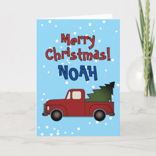 Süße Weihnachtskarte für Kinder. Roter Lastwagen m Feiertagskarte