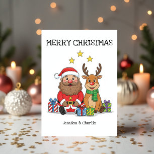 Süße Weihnachtskarte mit Santa und Rentier für Enk Feiertagskarte