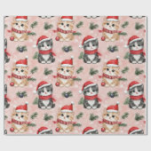 Süße Weihnachtskätzchen auf Rosa Geschenkpapier (Flach)