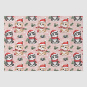 Süße Weihnachtskätzchen auf Rosa Seidenpapier