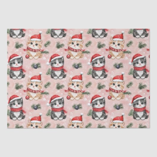 Süße Weihnachtskätzchen auf Rosa Seidenpapier (Vorderseite)