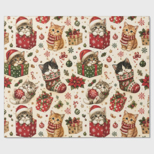 Süße Weihnachtskätzchen & Festtagsmuster Geschenkpapier