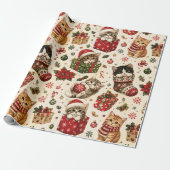 Süße Weihnachtskätzchen & Festtagsmuster Geschenkpapier (Ungerollt)