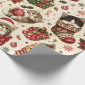Süße Weihnachtskätzchen & Festtagsmuster Geschenkpapier (Ecke)