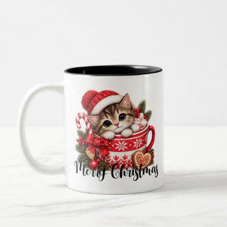 Süße Weihnachtskätzchen - Merry Christmas Zweifarbige Tasse
