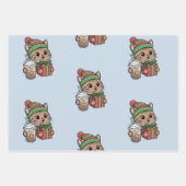 Süße Weihnachtskatze & Eiskaffee-Muster-Wrap Geschenkpapier Set (Vorderseite 2)