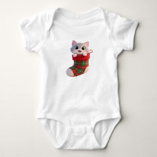 Süße Weihnachtskatze in Strumpf Baby Jersey T-Shir Strampler