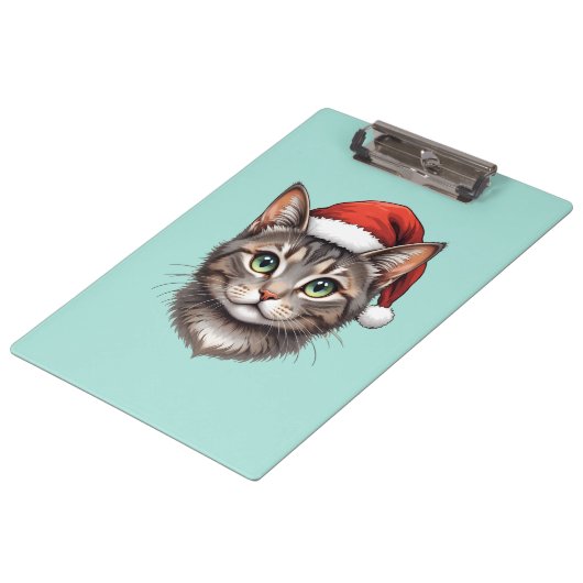 Süße Weihnachtskatze mit Santa-Hut Klemmbrett (Schrägansicht)