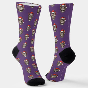 Süße Weihnachtskatze mit Santa-Hut Socken