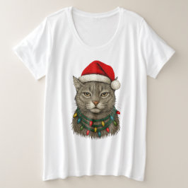 Süße Weihnachtskatze mit Santa-Hut und Feiertagsde Große Größe T-Shirt