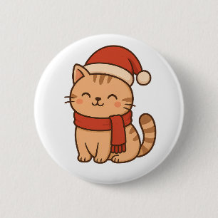 Süße Weihnachtskatze mit Schal Button