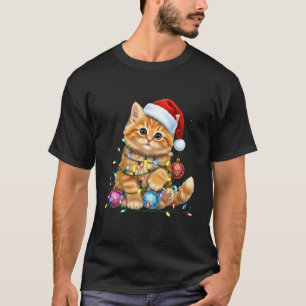 Süße Weihnachtskatze Santa-Hut Lichter Geschenk Mä T-Shirt