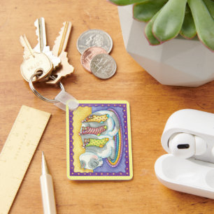 Süße Weihnachtskatze schläft mit Mäusen in Strümpf Schlüsselanhänger