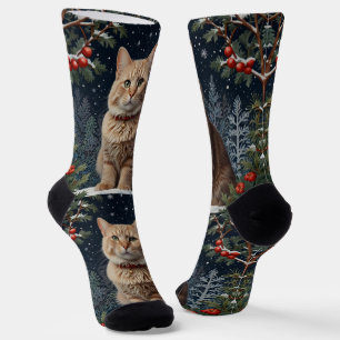 Süße Weihnachtskatze Winterurlaub Grünzeug Socken
